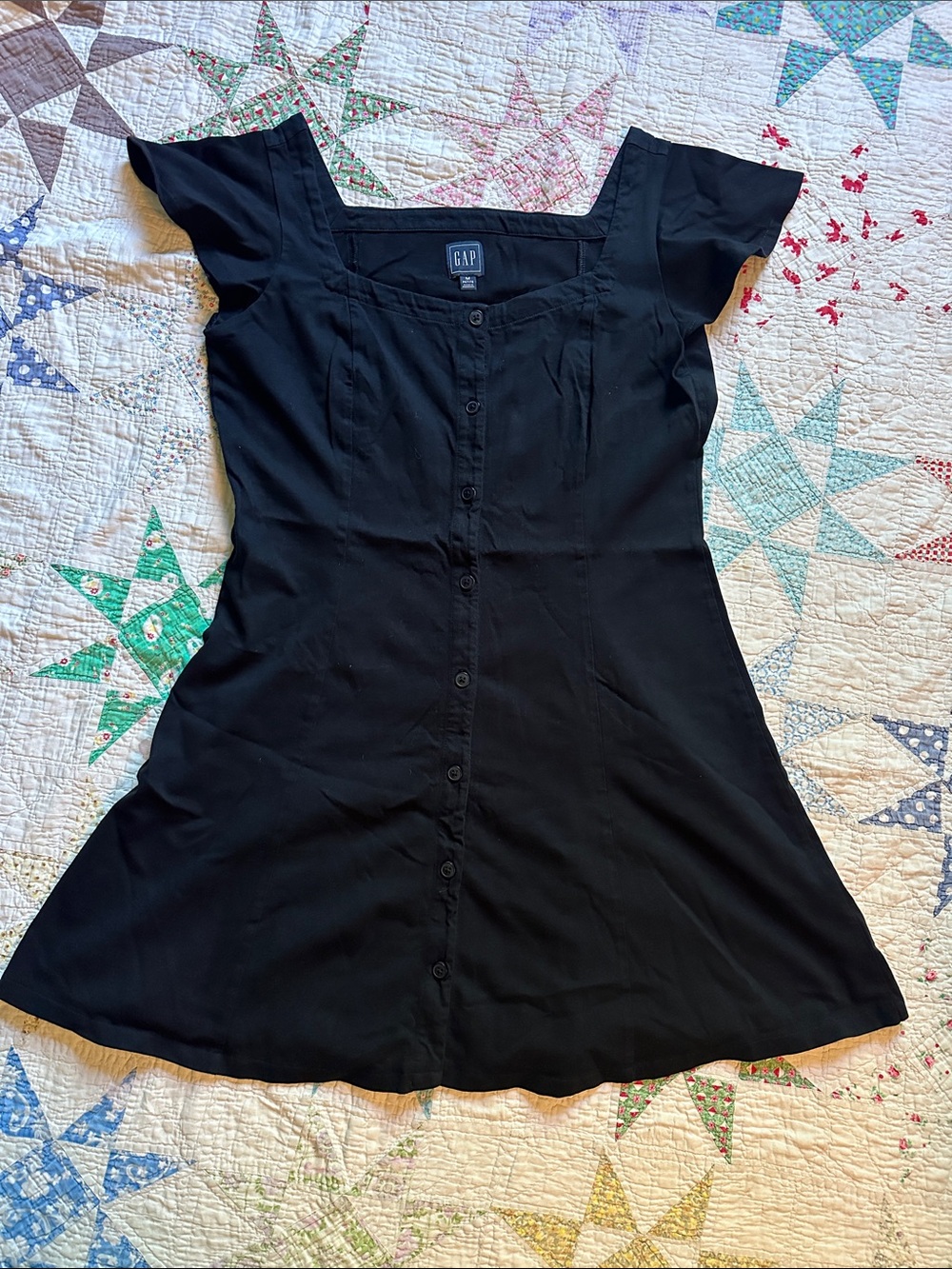 GAP Black Short-Sleeve Button-Front Mini Dress